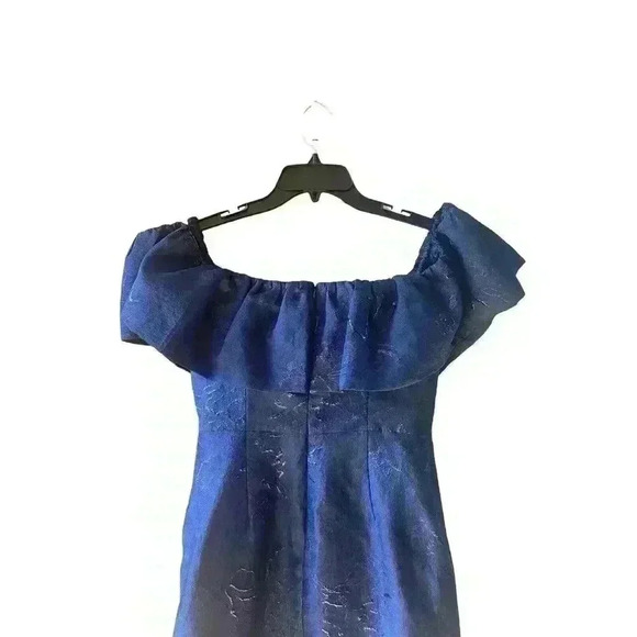 New Monique Lhuillier Cocktail Dress Off-The-Shoulder Bow Metallic Floral Size 8 - Picture 8 of 13
